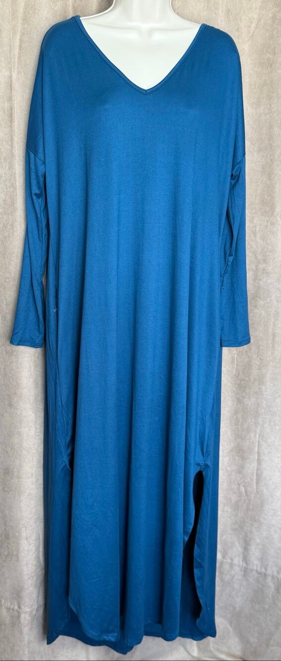 Mittoshop Teal Blue Jersey Long Sleeve Maxi Dress with Pockets XL NWOT